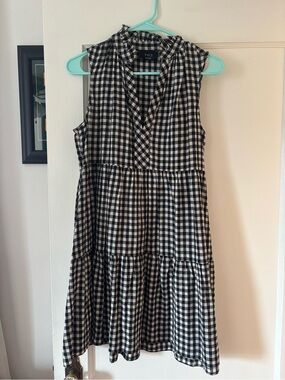 VICI Black and White Gingham Tiered Sleeveless Midi Dress